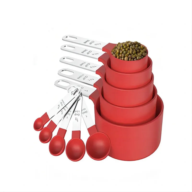 KUUJOJO Measuring Cups and Spoons Set Kitchen Nesting Measuring Cups 10 Pieces, Stackable Stainless Steel Handle Measuring Cups