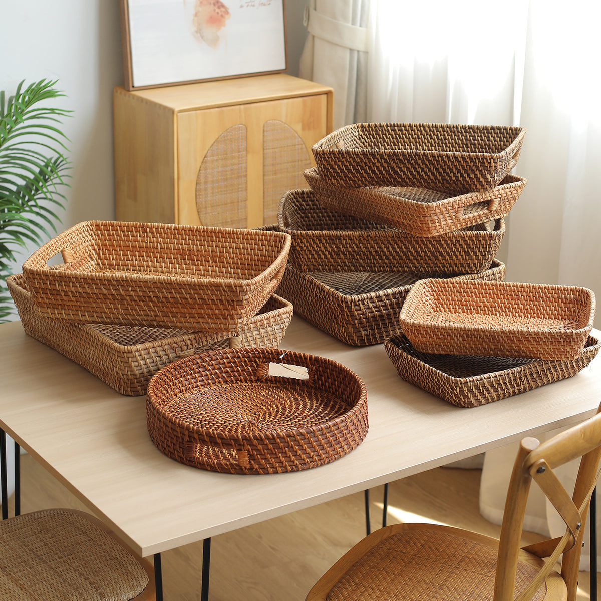 Bamboo Woven Storage Basket Tray