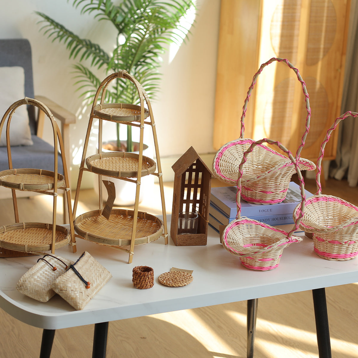 Bamboo Woven Storage Basket Tray