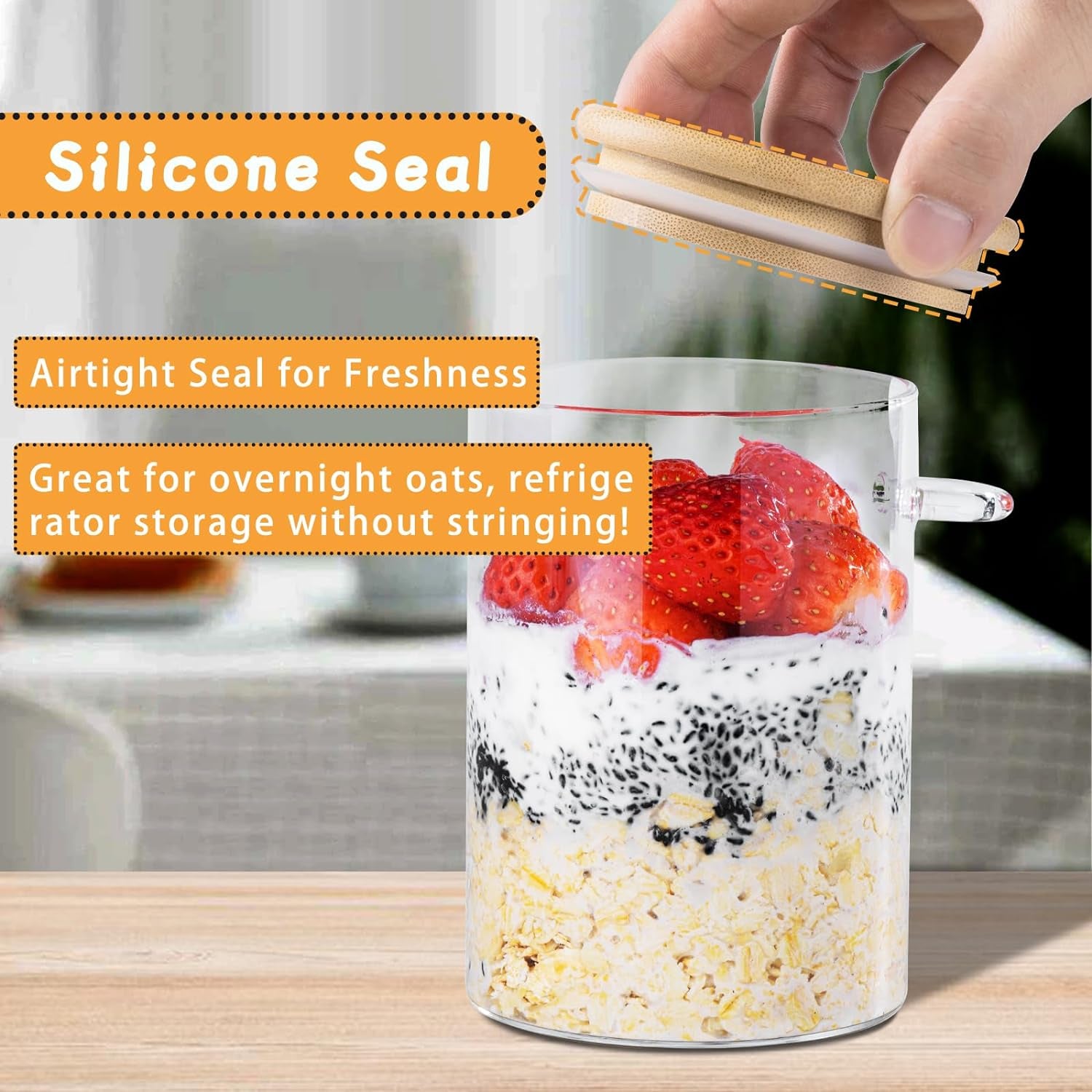 Overnight Oats Containers with Lids,16Oz Overnight Oats Jars 4 Pack, Oatmeal Cups,Meal Prep Containers,Glass Meal Prep Containers with Lids,China Pudding Jars