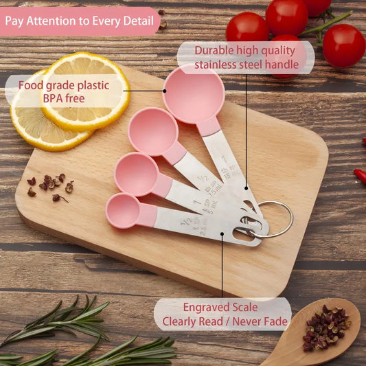 KUUJOJO Measuring Cups and Spoons Set Kitchen Nesting Measuring Cups 10 Pieces, Stackable Stainless Steel Handle Measuring Cups
