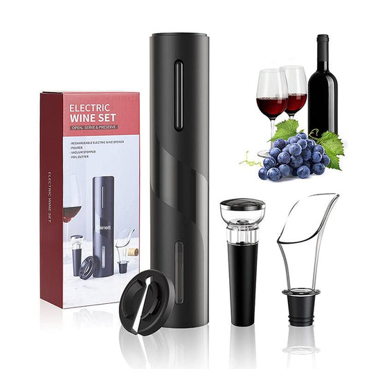 4 in 1 Electric Wine Opener Set - Electric Corkscrew with Foil Cutter, Wine Pour and Vacuum Stopper