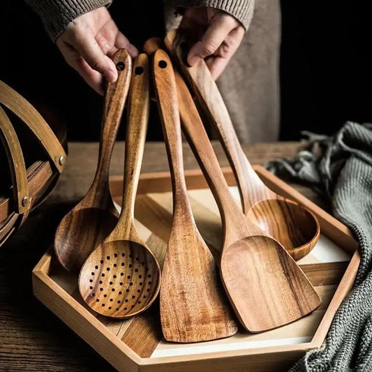5-Piece Teak Wooden Utensil Set
