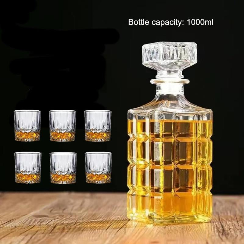 Classic Diamond Cut Whiskey Decanter & Glasses Set - Set of 7