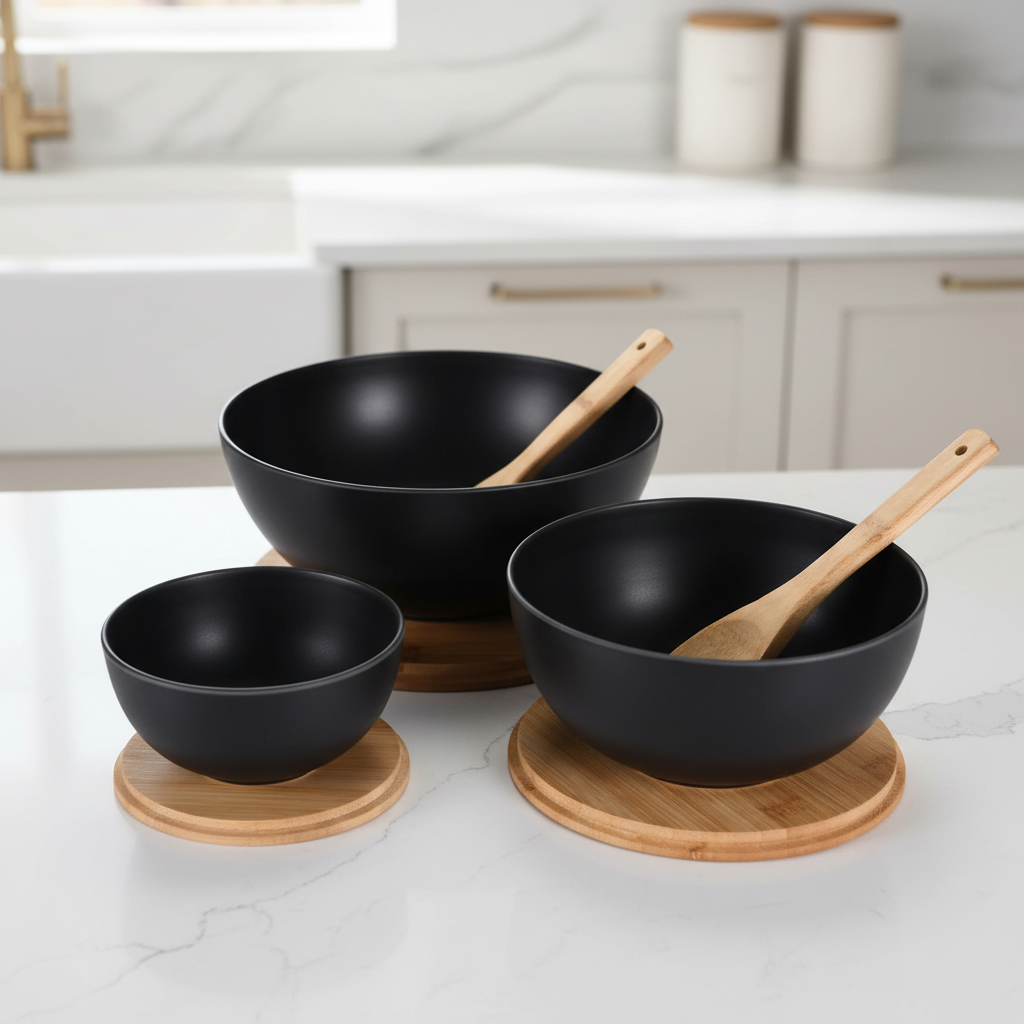 Salad Bowl Set with Acacia Lids (3 ct)