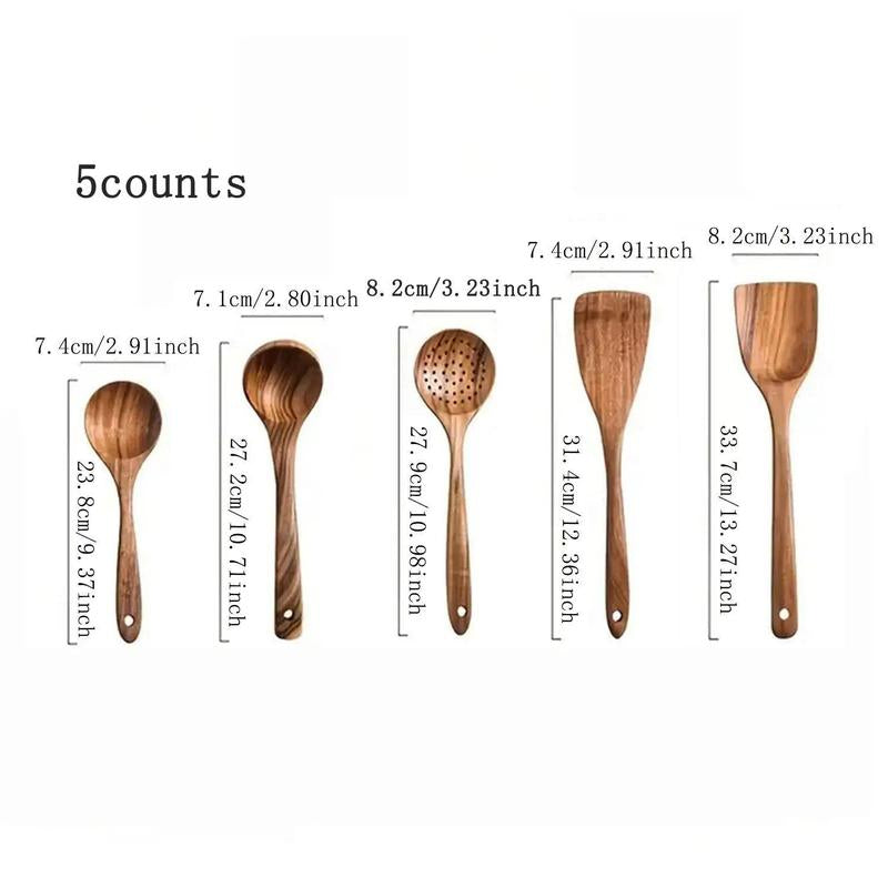 5-Piece Teak Wooden Utensil Set