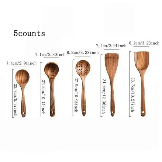 5-Piece Teak Wooden Utensil Set