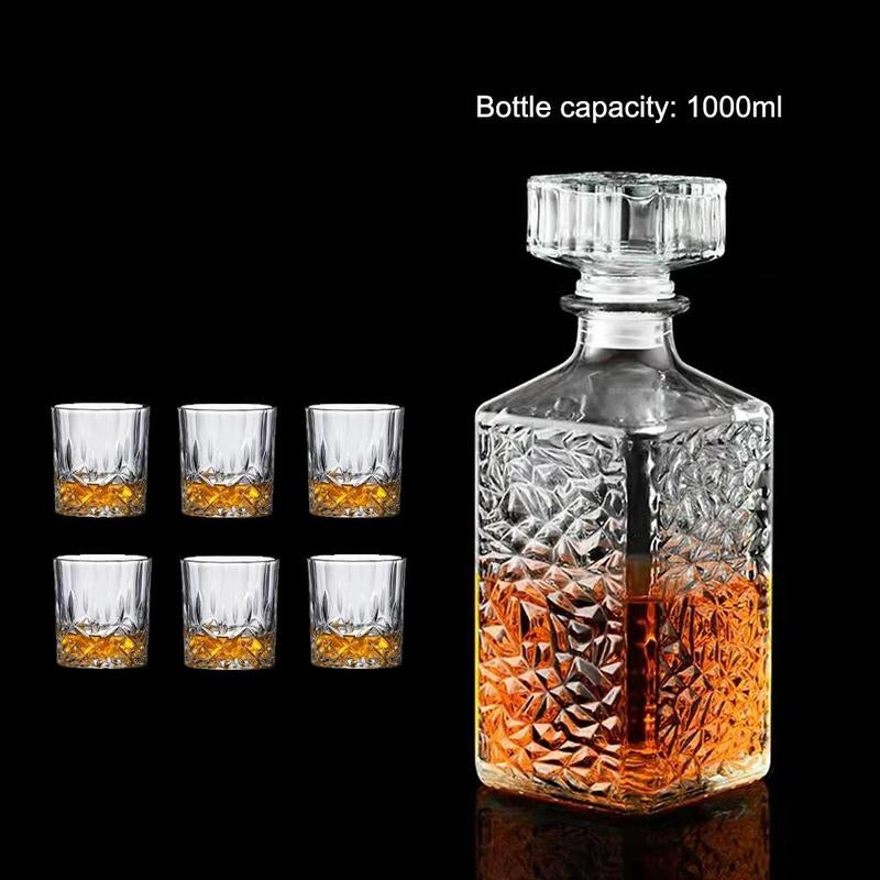 Classic Diamond Cut Whiskey Decanter & Glasses Set - Set of 7