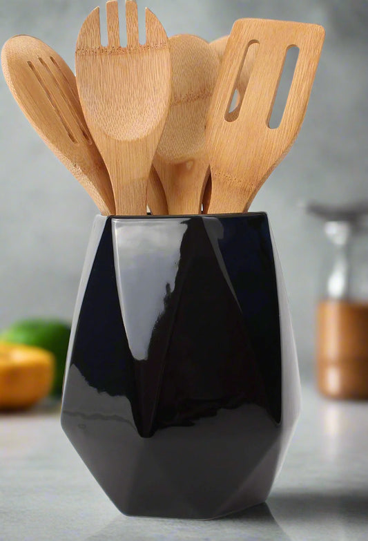Ceramic Utensil Holder - Kitchen Utensil Holder - Utensil Crock - Utensil Caddy/Container Utensil Holder (Geometric)