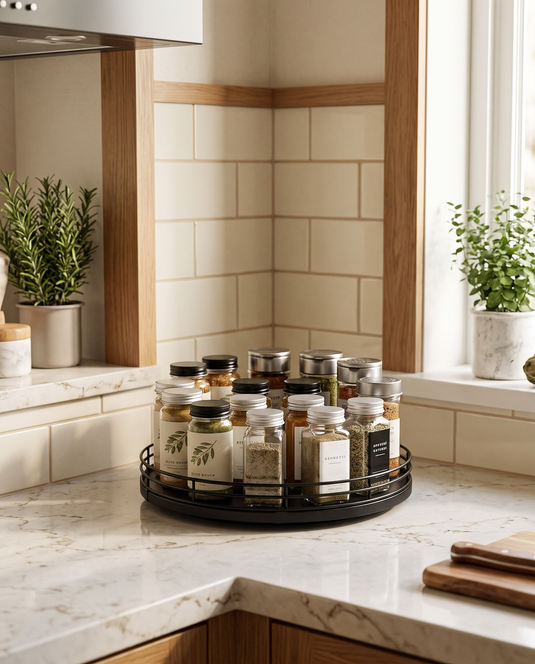 Lazy Suzan Spice Rack - In Use on Kitchen Counter